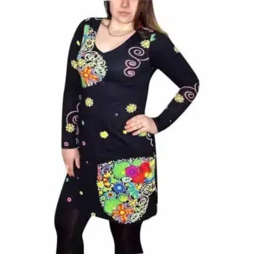Tunika Fekete Színes Virágok