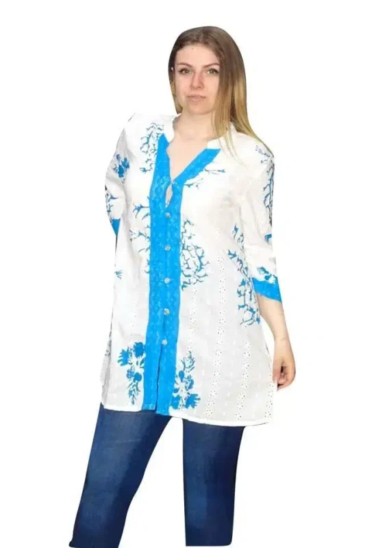 Női Ing Fehér Kék