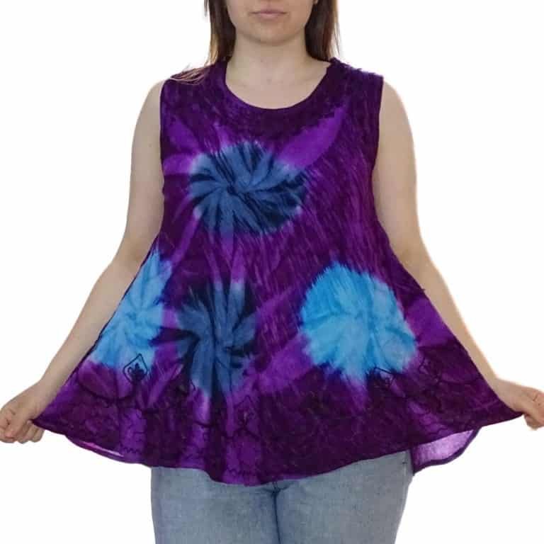 Női Tunika Lila Kék Pöttyös