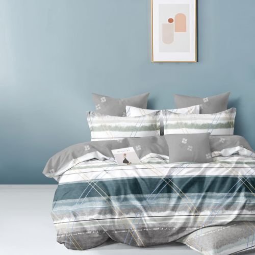 Csíkos Ágynemű Szürke Kék