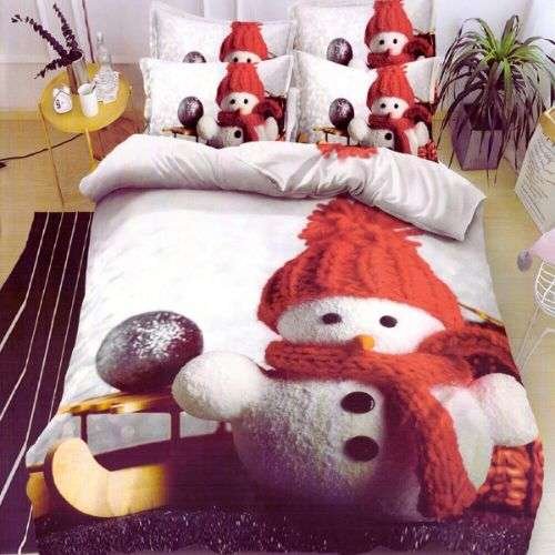 Fehér Szürke Ágynemű Hóemberrel