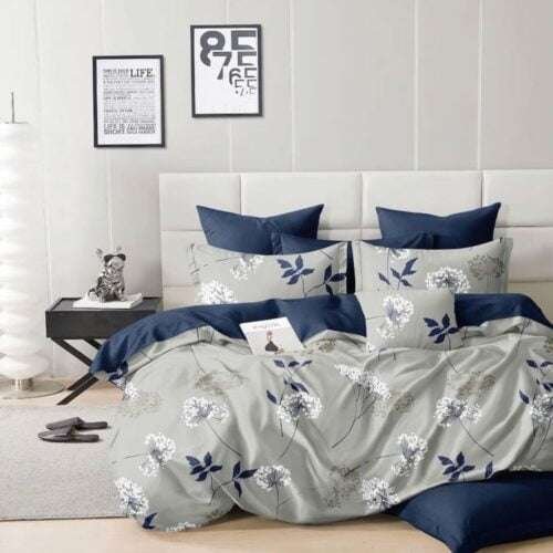 Szürke Kék Virágos Leveles Ágynemű
