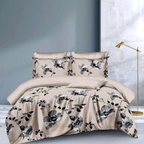 Pamut Ágynemű Bézs Fekete Virágok