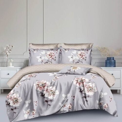 pamut Ágynemű Nagy Virágos Szürke színbén