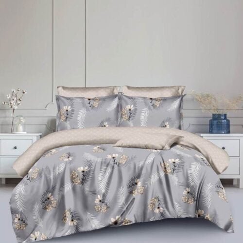 pamut Ágynemű Virág Mintás Szürke