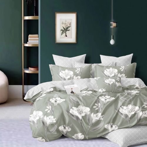 Szürkés Zöld Virágos Ágynemű