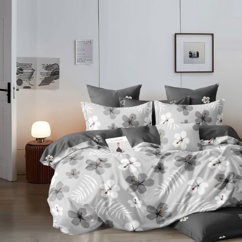 Pamut Ágynemű Szürke Virágokkal